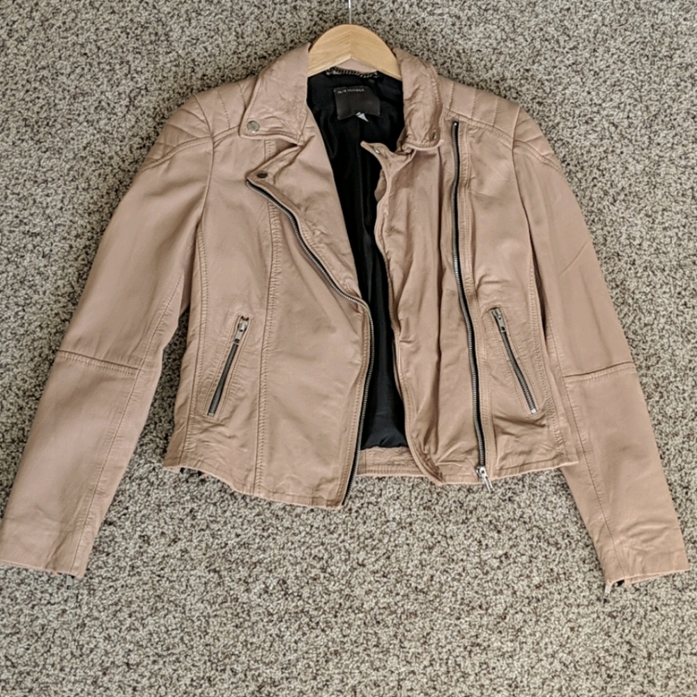 Muubaa Nude Quilted Leather Jacket, Size 6